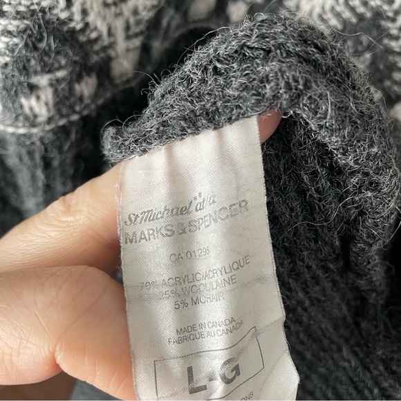 Vintage Wool Mohair Blend Marks & Spencer Grandpa Sweater Grey White Mens Large - Picture 7 of 8